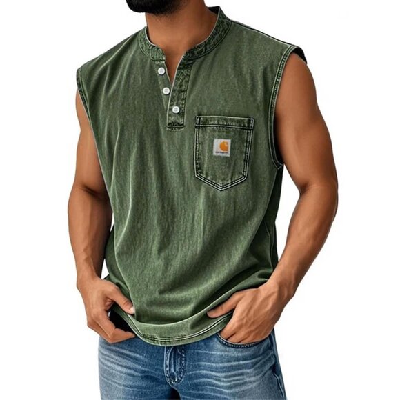 Carhartt Green Vintage Distressed Sleeveless Pocket Workwear Tank Shirt Size XXL - Picture 1 of 10